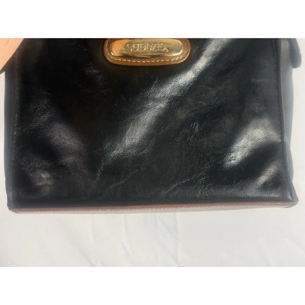 Vintage Capezio Faux Leather Crossbody Shoulder Bag Purse black w/Brown Trim